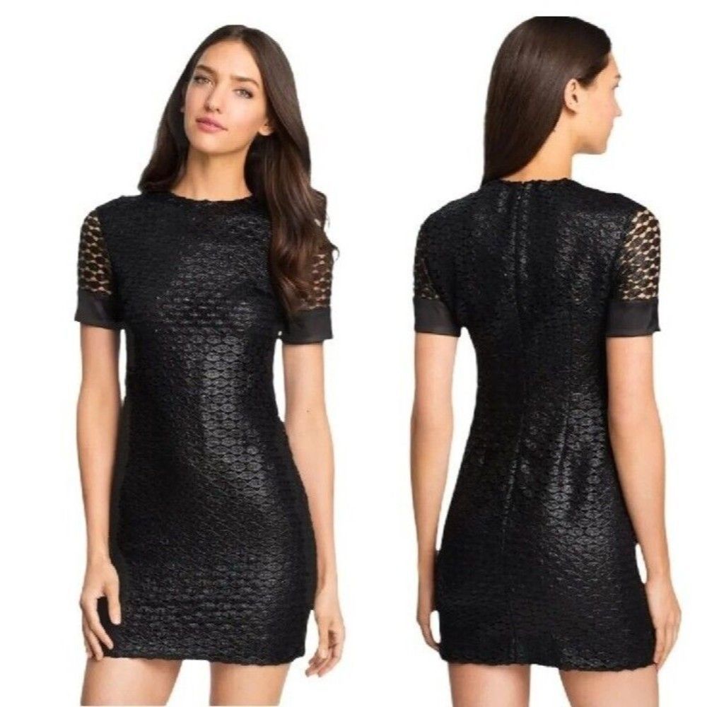 Diane von Furstenberg Dress Black New Cindy Lace Shift Textured Shift Size 2